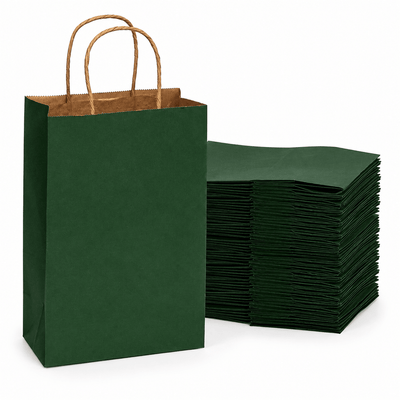 Sacoșe hârtie cu mâner răsucit - verde închis (set 12 buc) - CraftUp