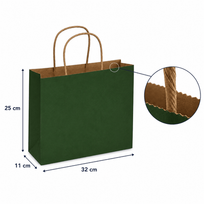 Sacoșe hârtie cu mâner răsucit - verde închis (set 12 buc) - CraftUp