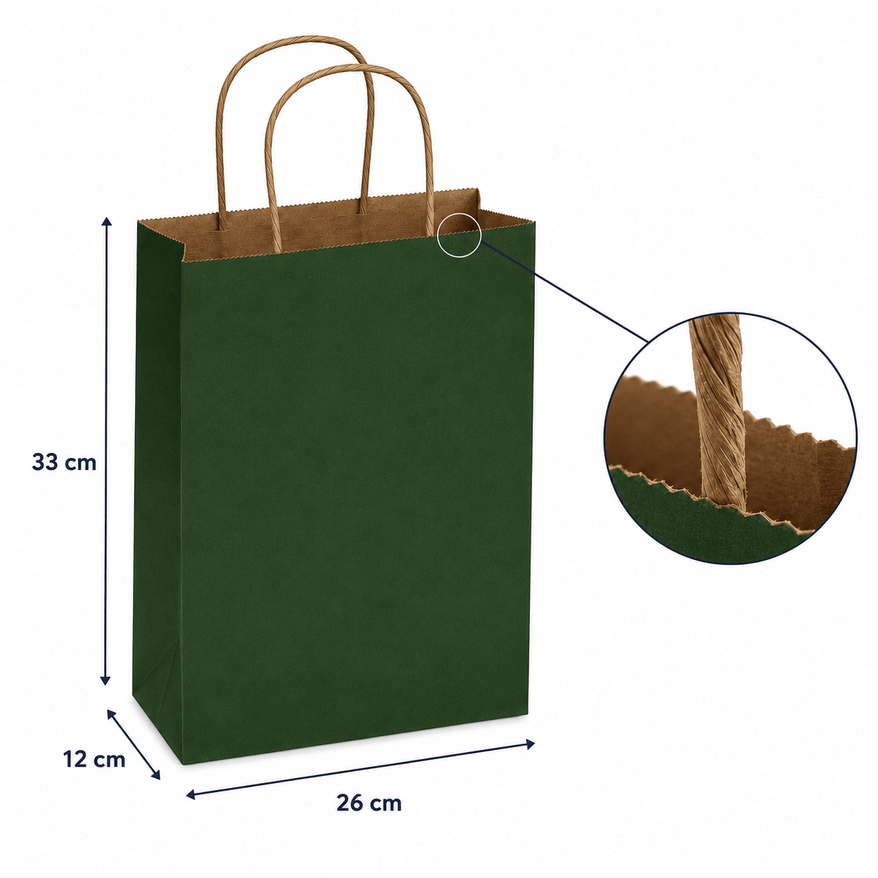 Sacoșe hârtie cu mâner răsucit - verde închis (set 12 buc) - CraftUp