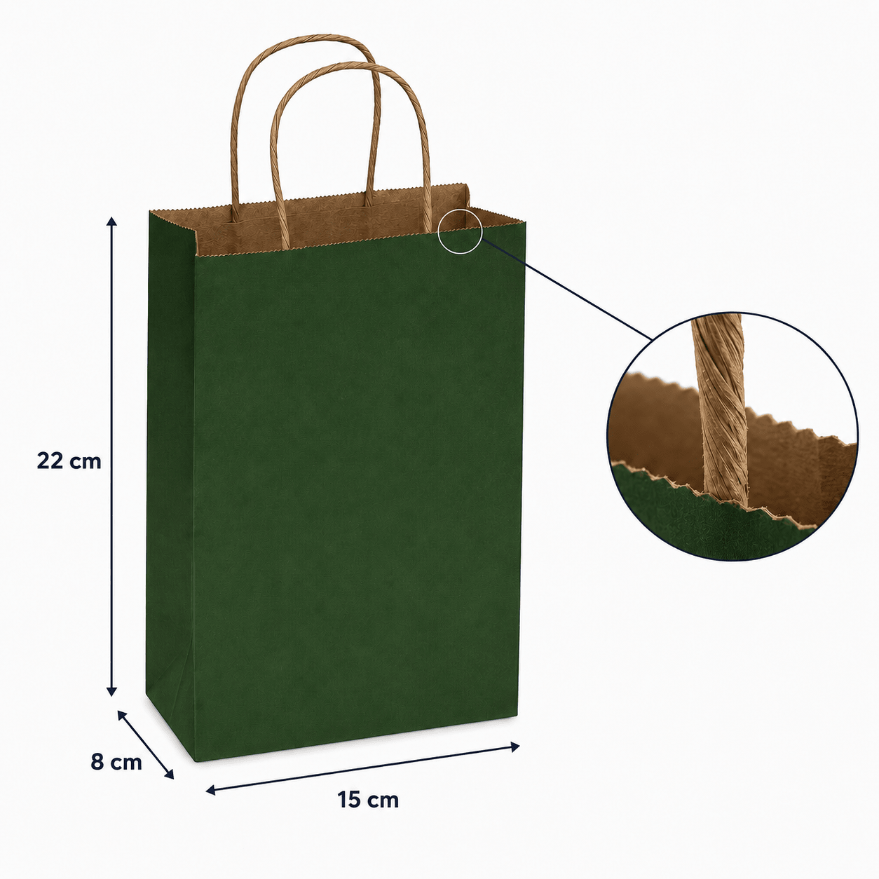 Sacoșe hârtie cu mâner răsucit - verde închis (set 12 buc) - CraftUp