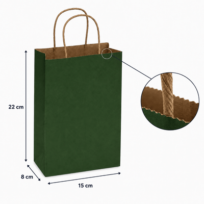Sacoșe hârtie cu mâner răsucit - verde închis (set 12 buc) - CraftUp