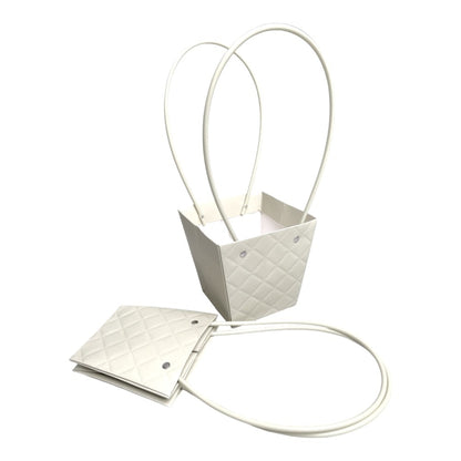Sacoșe trapez model romburi cu mâner - alb (set 10 buc) - CraftUp