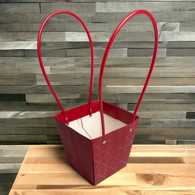 Sacoșe trapez model romburi cu mâner - roșu (set 10 buc) - CraftUp