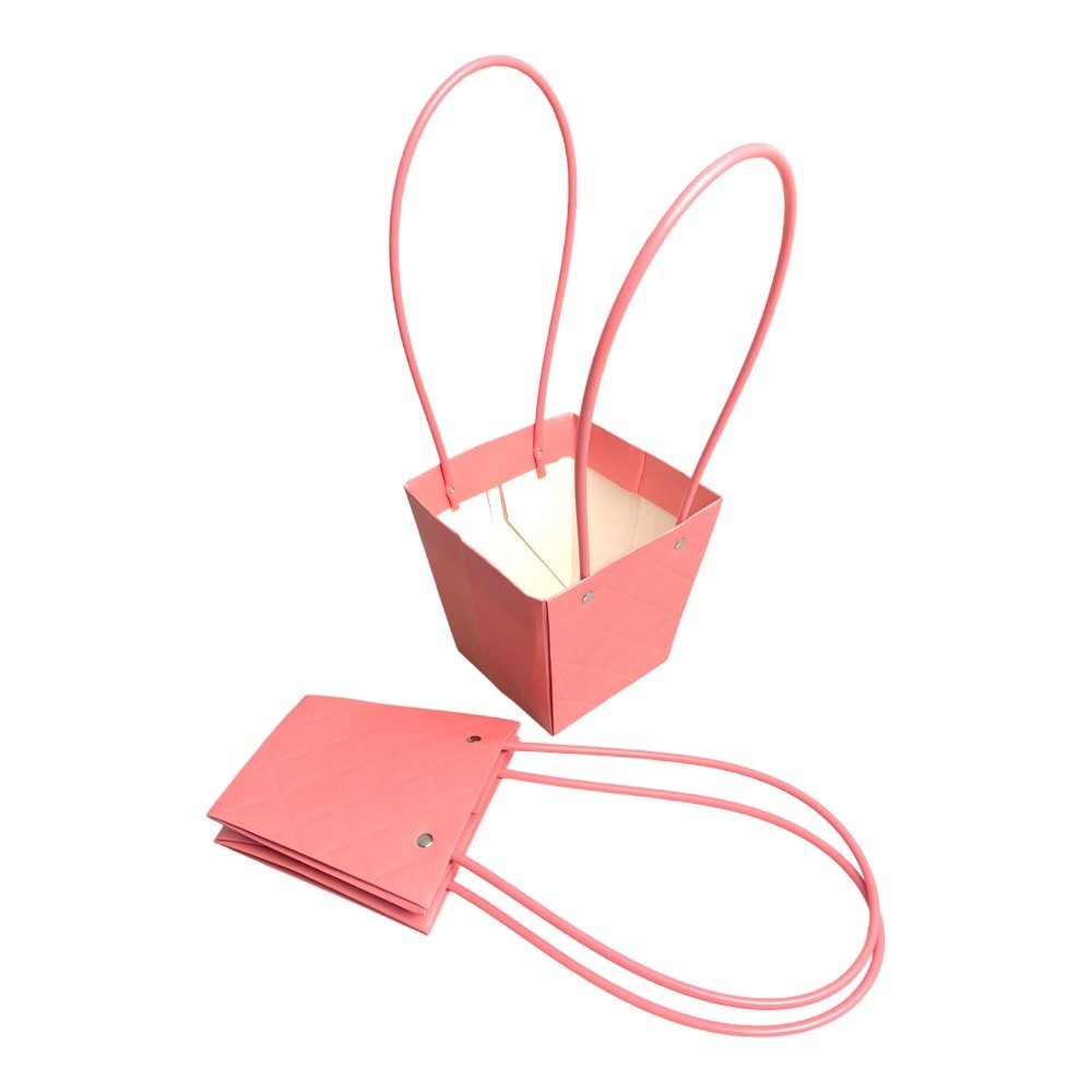 Sacoșe trapez model romburi cu mâner - roz (set 10 buc) - CraftUp