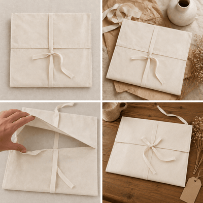 Săculeț plic bumbac cu panglică - bej - CraftUp