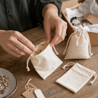 Săculeți bumbac dreptunghiulari - alb (set 50 buc) - CraftUp
