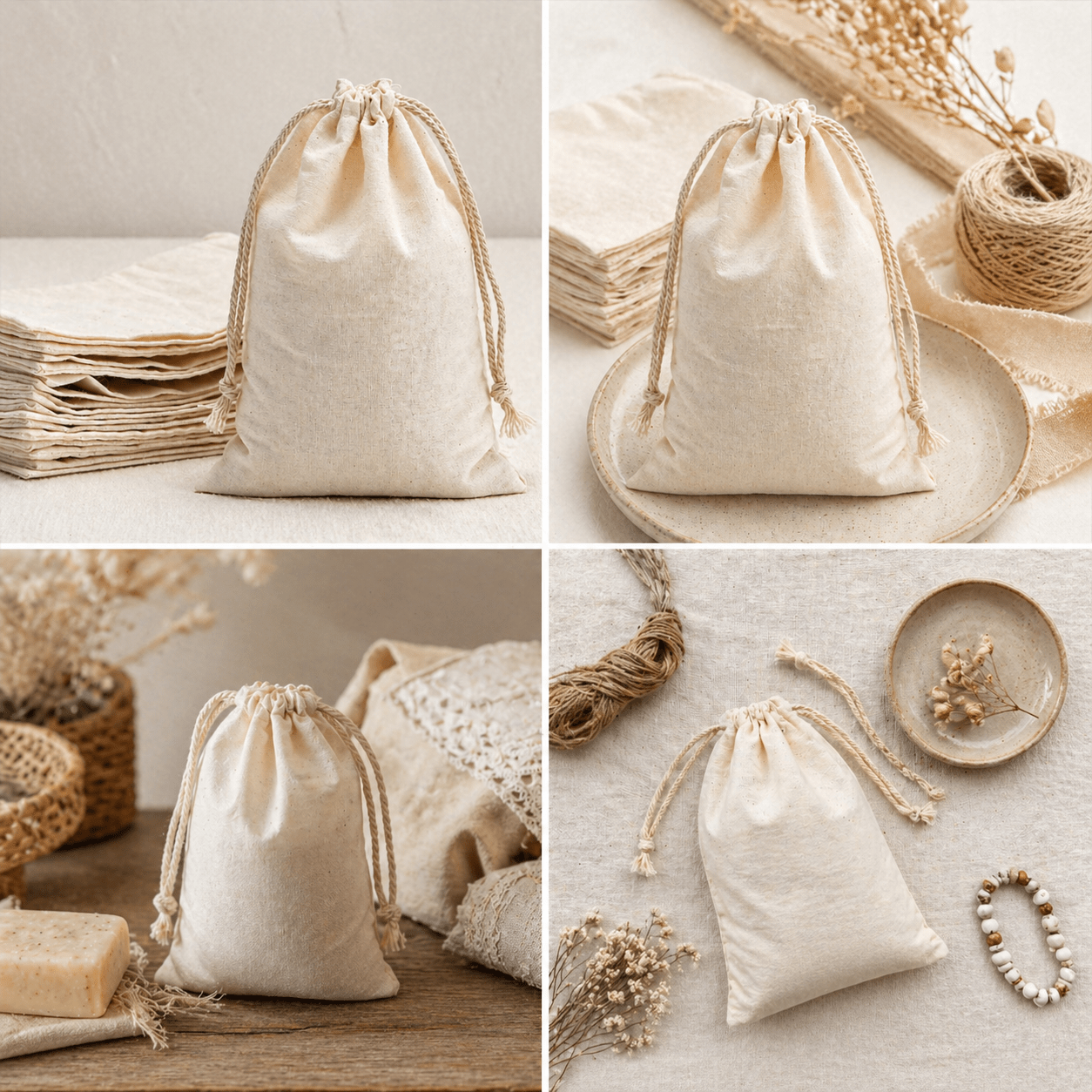 Săculeți bumbac dreptunghiulari - alb (set 50 buc) - CraftUp