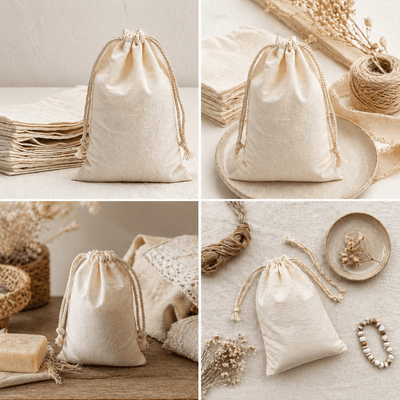 Săculeți bumbac dreptunghiulari - alb (set 50 buc) - CraftUp
