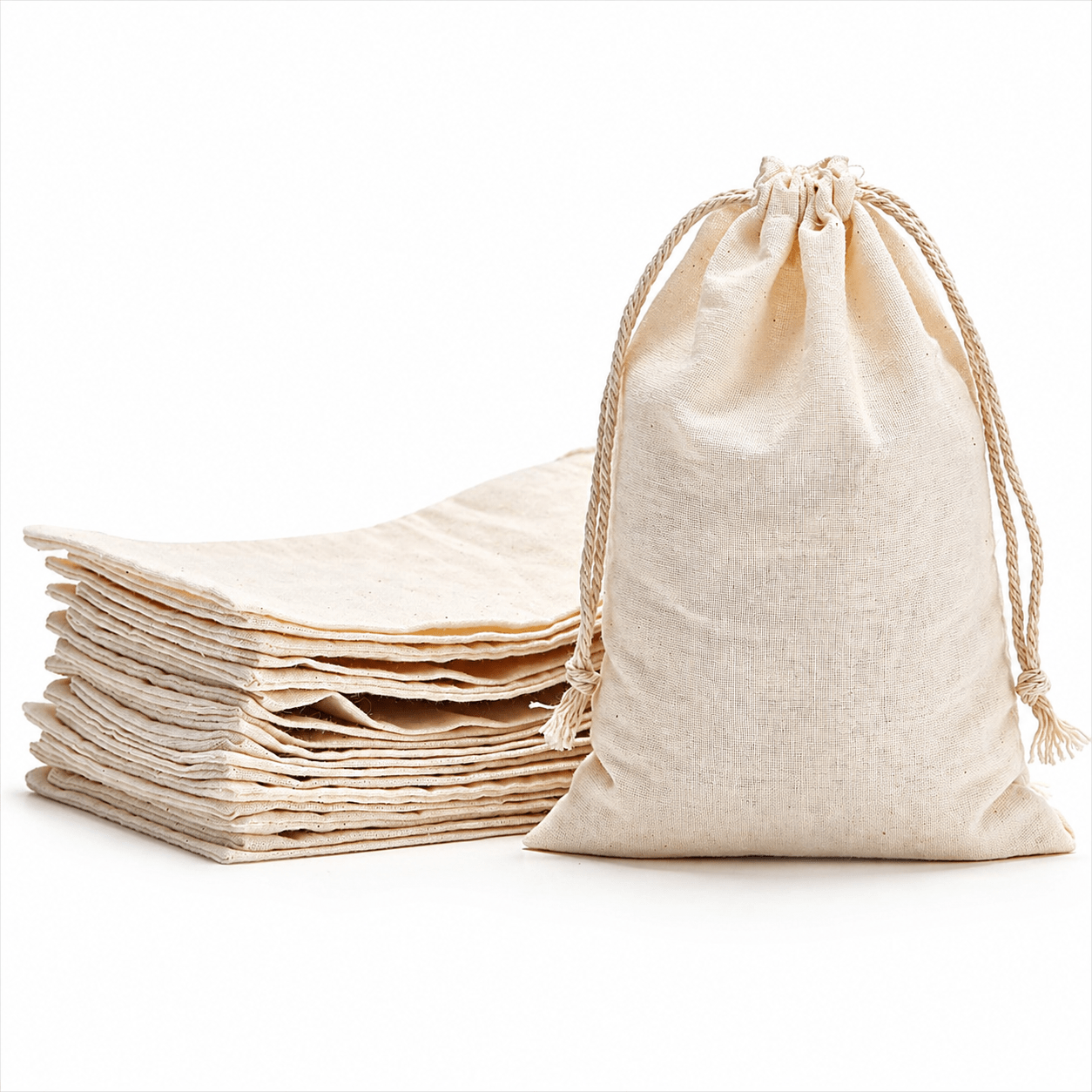 Săculeți bumbac dreptunghiulari - alb (set 50 buc) - CraftUp