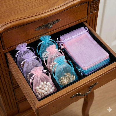 Săculeți organza cu șnur satin 12x17cm (set 100 buc) - CraftUp