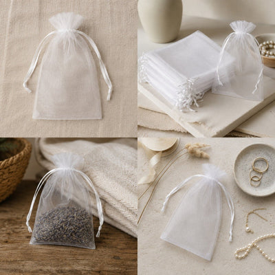 Săculeți organza cu șnur satin 12x17cm (set 100 buc) - CraftUp