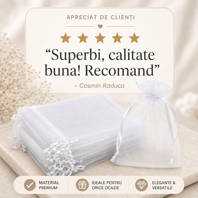 Săculeți organza cu șnur satin 12x17cm (set 100 buc) - CraftUp