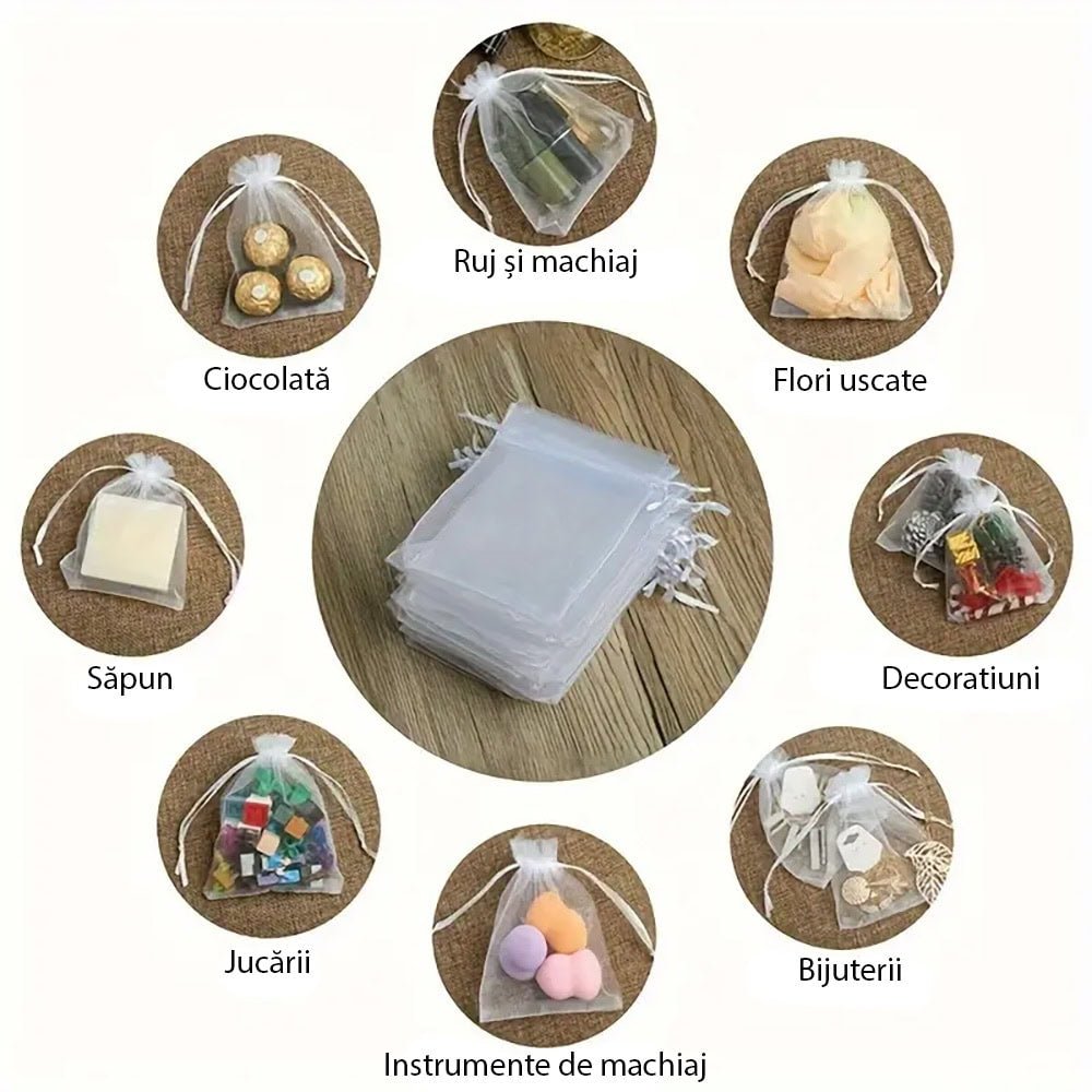 Săculeți organza cu șnur satin 7x9cm (set 100 buc) - CraftUp