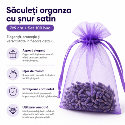 Săculeți organza cu șnur satin 7x9cm (set 100 buc) - CraftUp