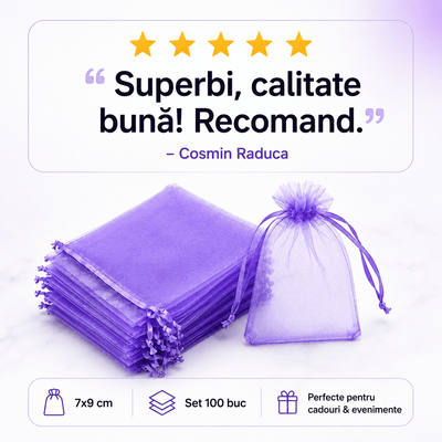 Săculeți organza cu șnur satin 7x9cm (set 100 buc) - CraftUp