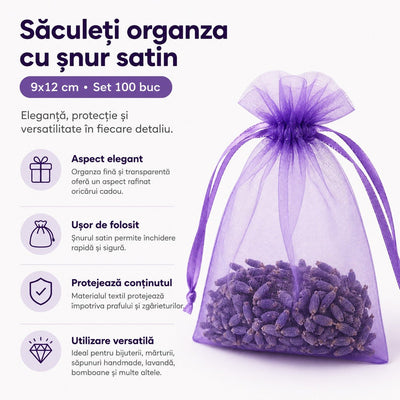 Săculeți organza cu șnur satin 9x12cm (set 100 buc) - CraftUp