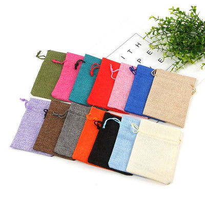 Săculeți țesătură sac cu sfoară 12x17cm (set 50 buc)