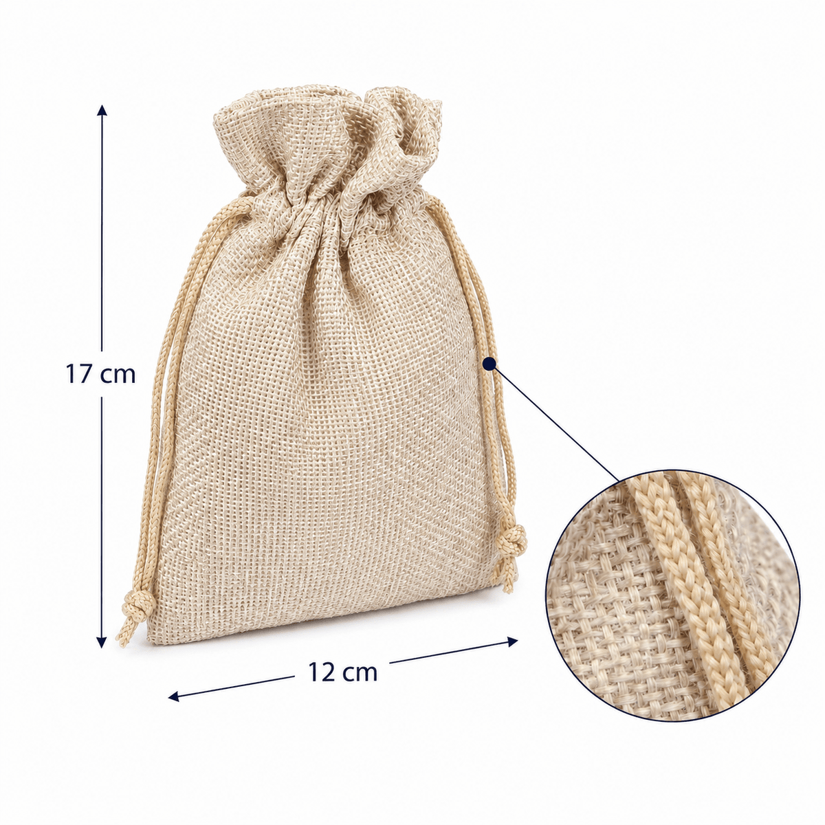 Săculeți țesătură sac cu sfoară 12x17cm (set 50 buc) - CraftUp