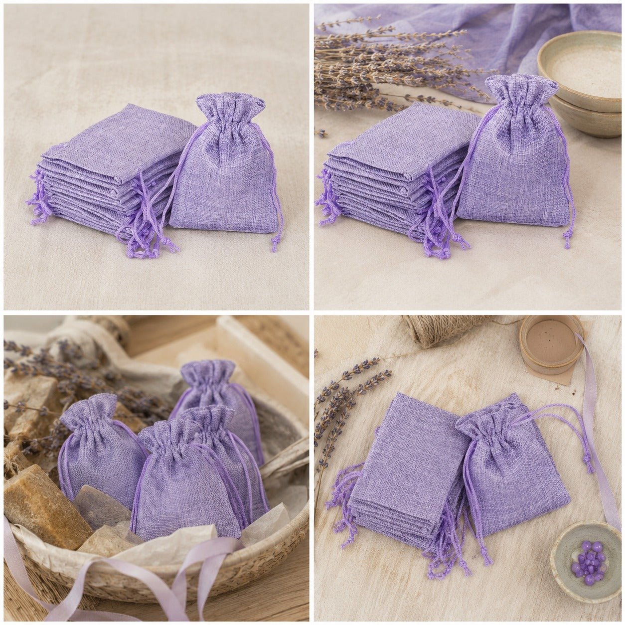 Săculeți țesătură sac cu sfoară 7x9cm (set 50 buc) - CraftUp