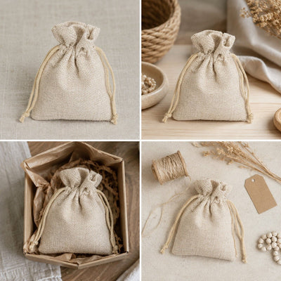 Săculeți țesătură sac cu sfoară 7x9cm (set 50 buc) - CraftUp