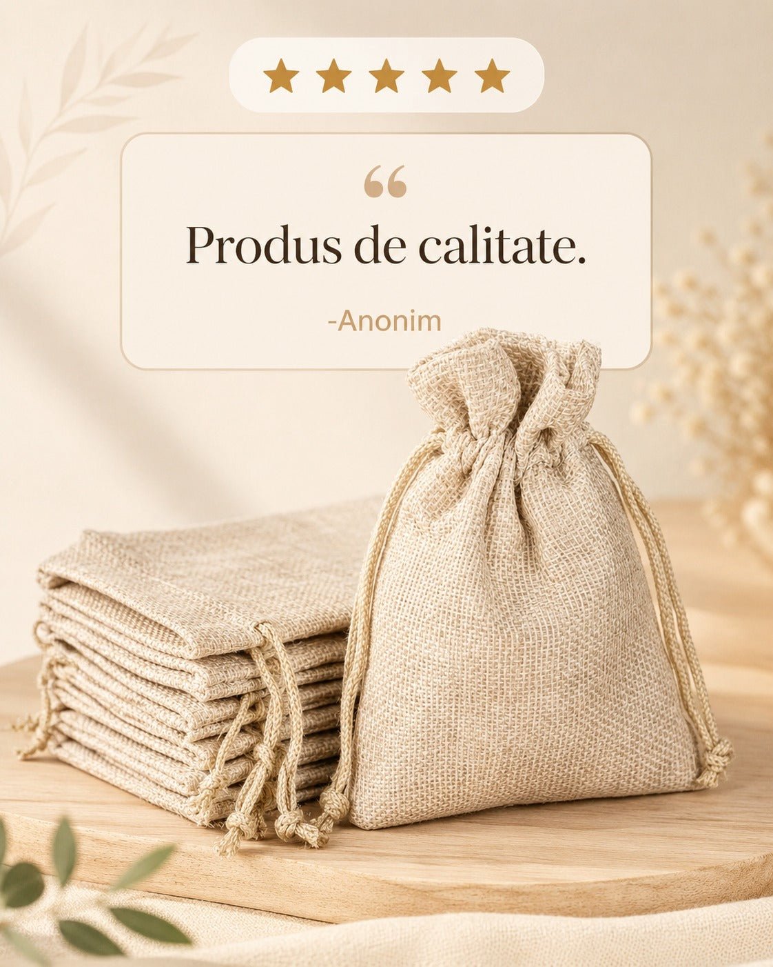Săculeți țesătură sac cu sfoară 7x9cm (set 50 buc) - CraftUp