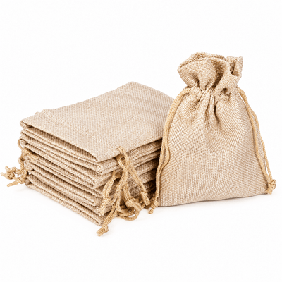 Săculeți țesătură sac cu sfoară 7x9cm (set 50 buc) - CraftUp