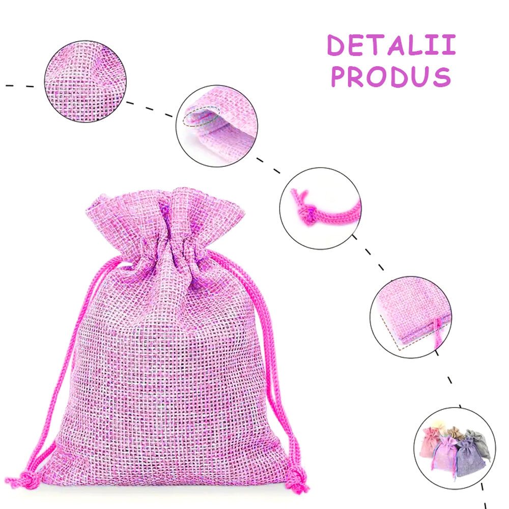 Săculeți țesătură sac cu sfoară 9x12cm (set 50 buc) - CraftUp