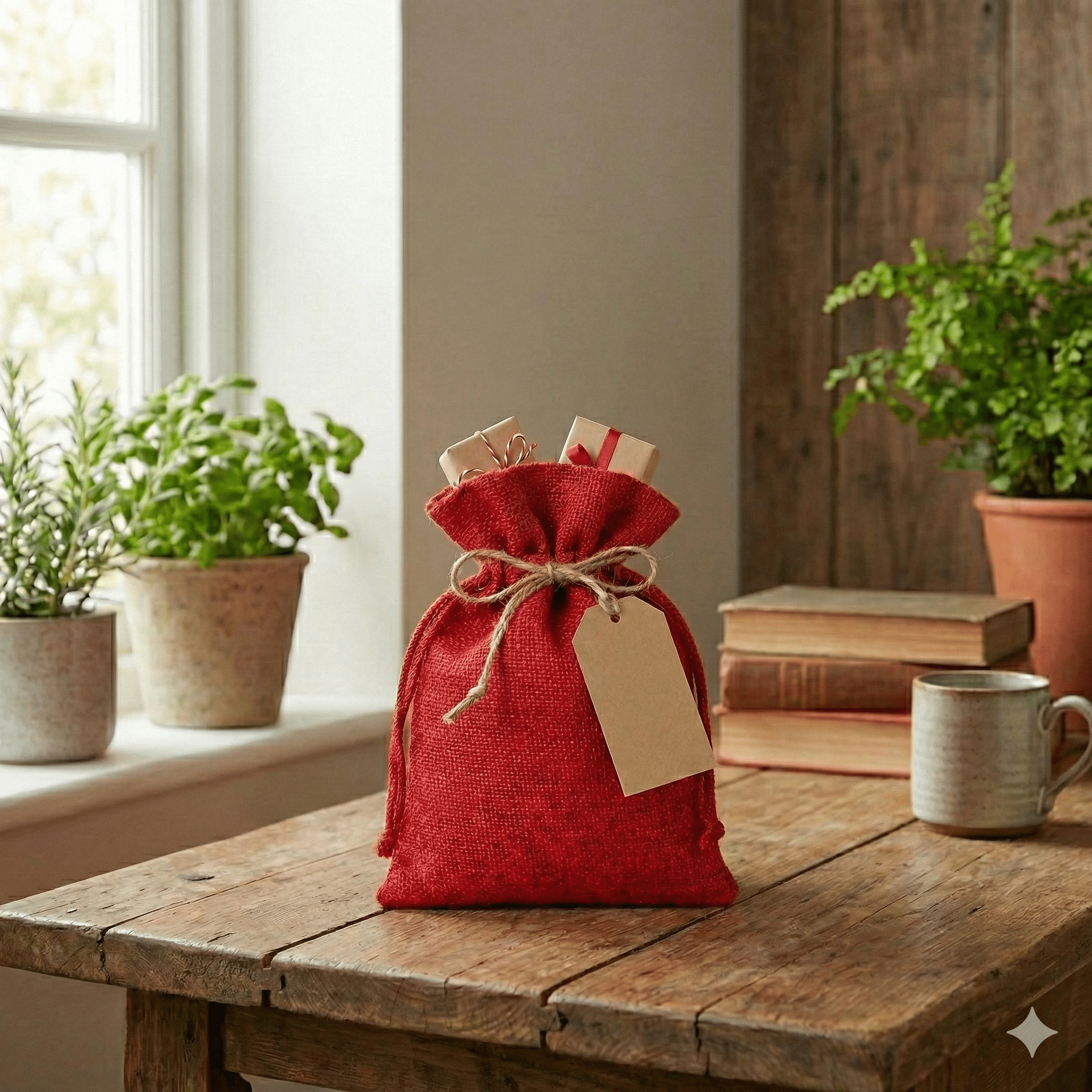 Săculeți țesătură sac cu sfoară 9x12cm (set 50 buc) - CraftUp
