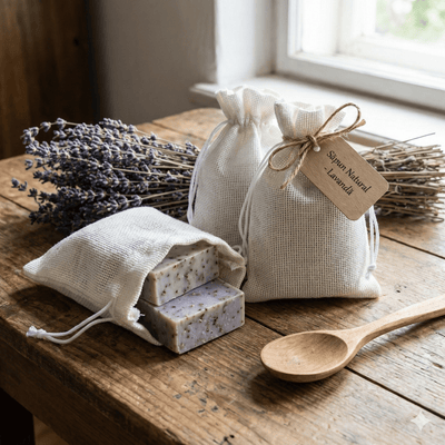 Săculeți țesătură sac cu sfoară 9x12cm (set 50 buc) - CraftUp