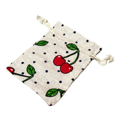 Săculeți textil dreptunghiulari model Cireșe - alb (set 50 buc) 9x12cm - CraftUp