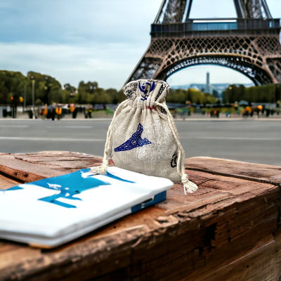 Săculeți textil dreptunghiulari model Paris - alb (set 50 buc) 9x12cm - CraftUp