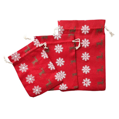 Săculeți textili fulgi de zăpadă 17x23cm - roșu - CraftUp