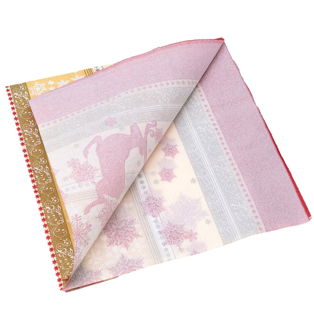Șervețele de Crăciun cu ren roșu și benzi aurii (set 20 buc) - CraftUp