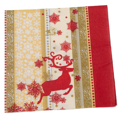 Șervețele de Crăciun cu ren roșu și benzi aurii (set 20 buc) - CraftUp