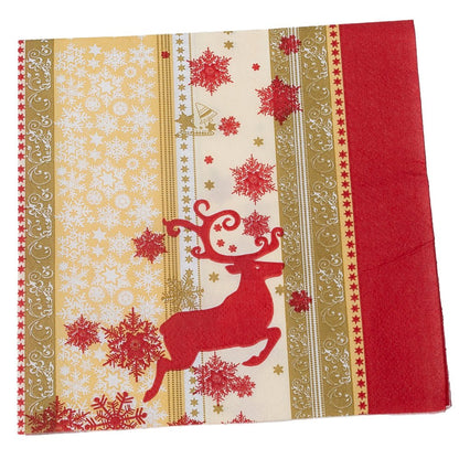 Șervețele de Crăciun cu ren roșu și benzi aurii (set 20 buc) - CraftUp