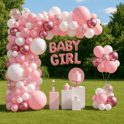 Set 100 baloane stil arcadă cu text Girl - model 5 roz - CraftUp