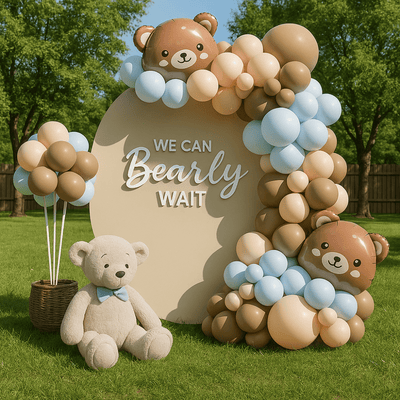 Set 100 baloane stil arcadă cu ursuleț maro - model 6 bleu - CraftUp