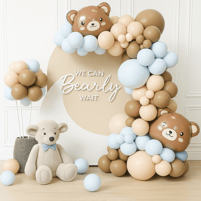 Set 100 baloane stil arcadă cu ursuleț maro - model 6 bleu - CraftUp