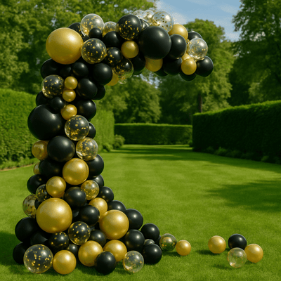 Set 100 baloane stil arcadă - model 8 negru și auriu - CraftUp