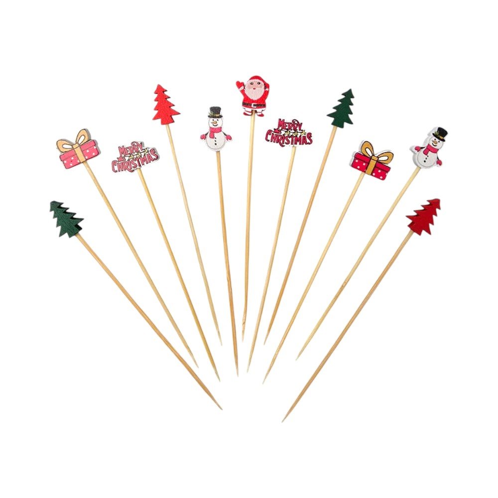 Set 100 bețișoare Crăciun din lemn cu om de zăpadă și brad - CraftUp