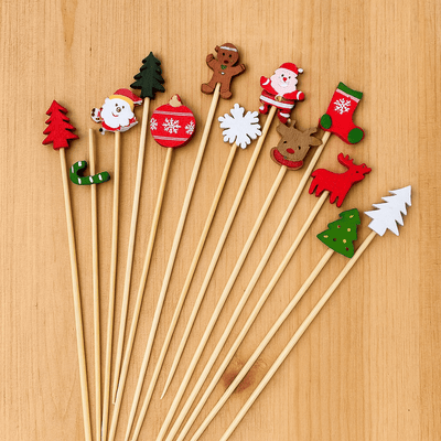 Set 100 bețișoare Crăciun din lemn cu ren și Moș Crăciun - CraftUp