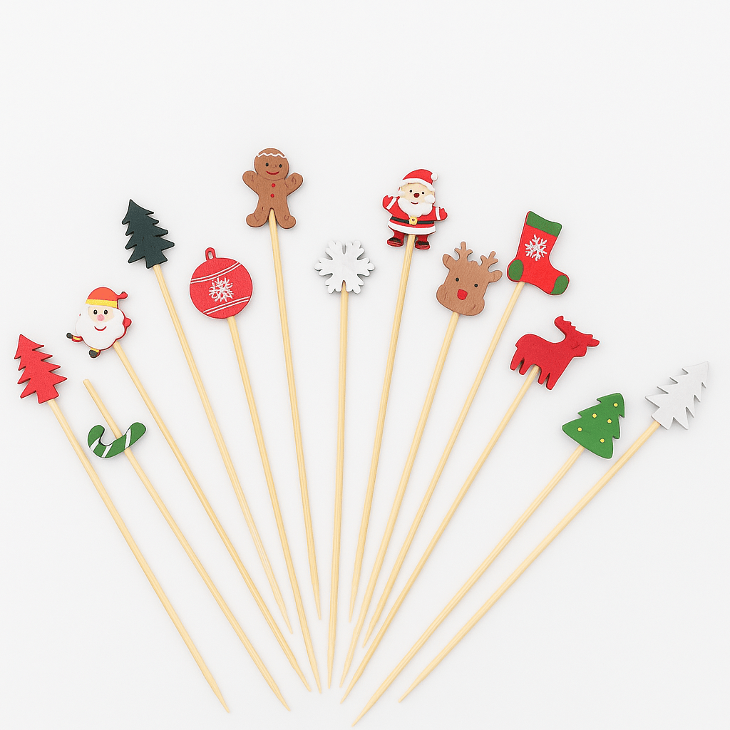 Set 100 bețișoare Crăciun din lemn cu ren și Moș Crăciun - CraftUp