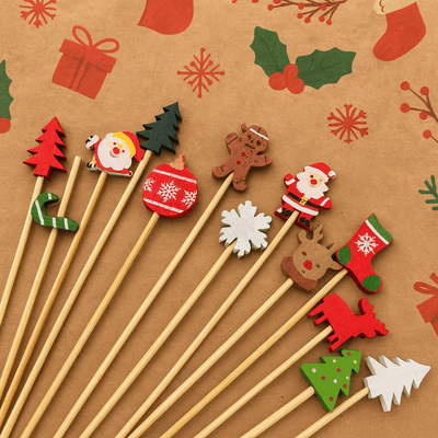 Set 100 bețișoare Crăciun din lemn cu ren și Moș Crăciun - CraftUp