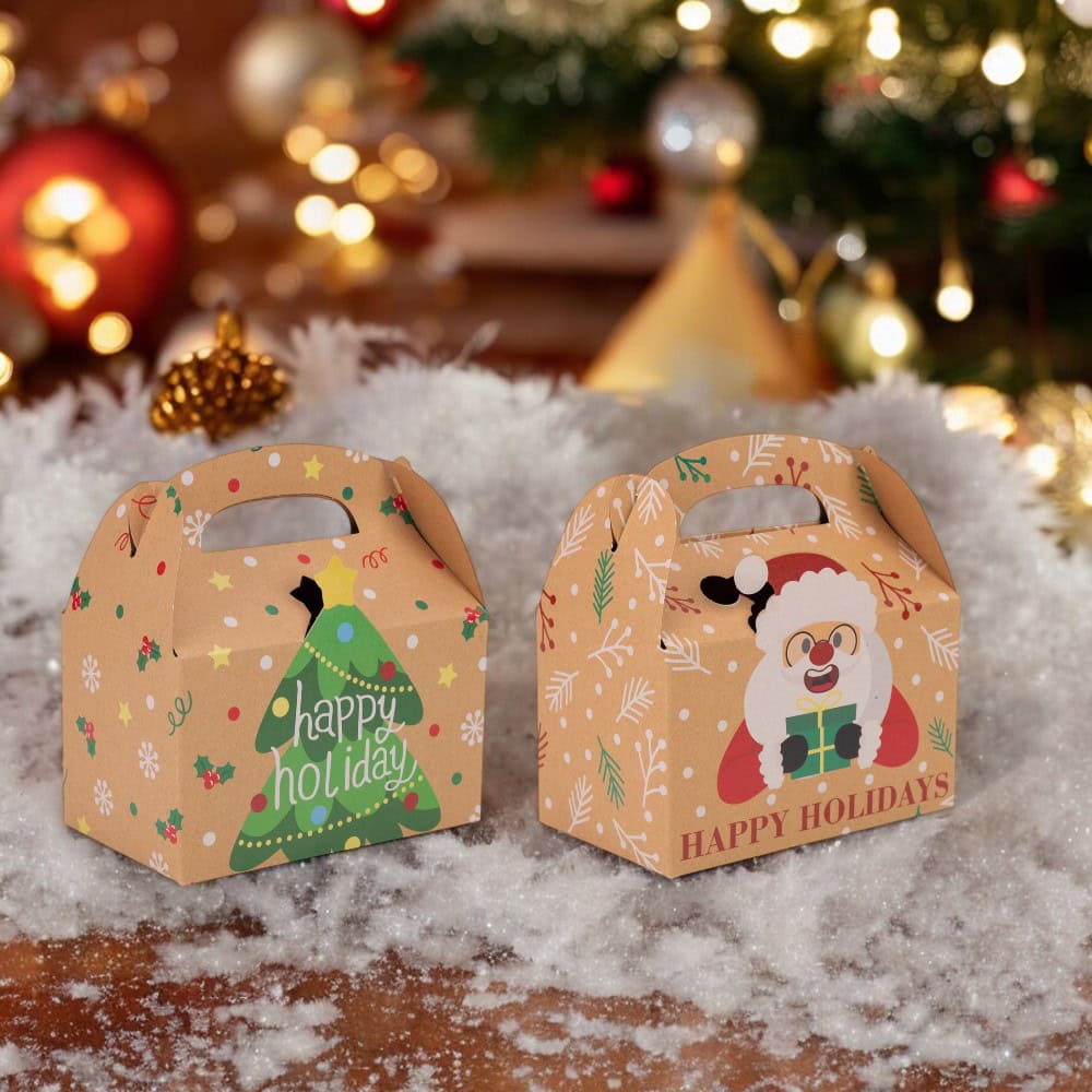Set 12 cutii Crăciun 4 modele cu mâner - kraft - CraftUp