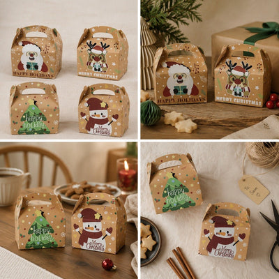 Set 12 cutii Crăciun 4 modele cu mâner - kraft - CraftUp