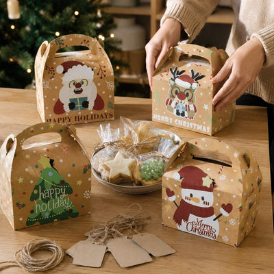 Set 12 cutii Crăciun 4 modele cu mâner - kraft - CraftUp