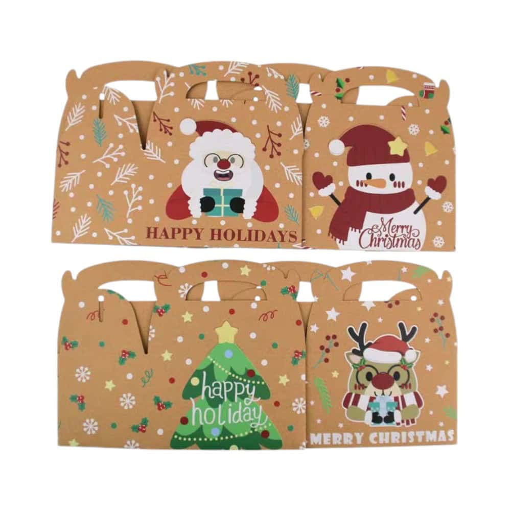 Set 12 cutii Crăciun 4 modele cu mâner - kraft - CraftUp