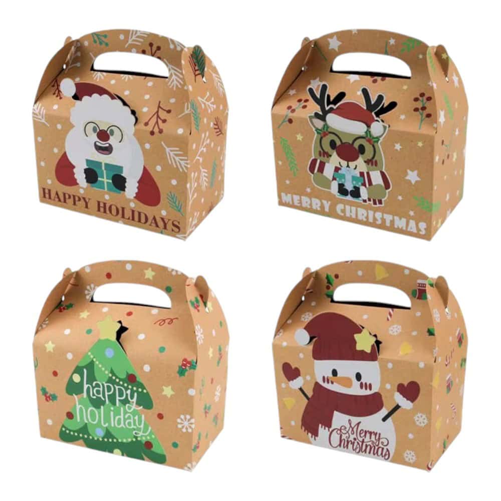 Set 12 cutii Crăciun 4 modele cu mâner - kraft - CraftUp