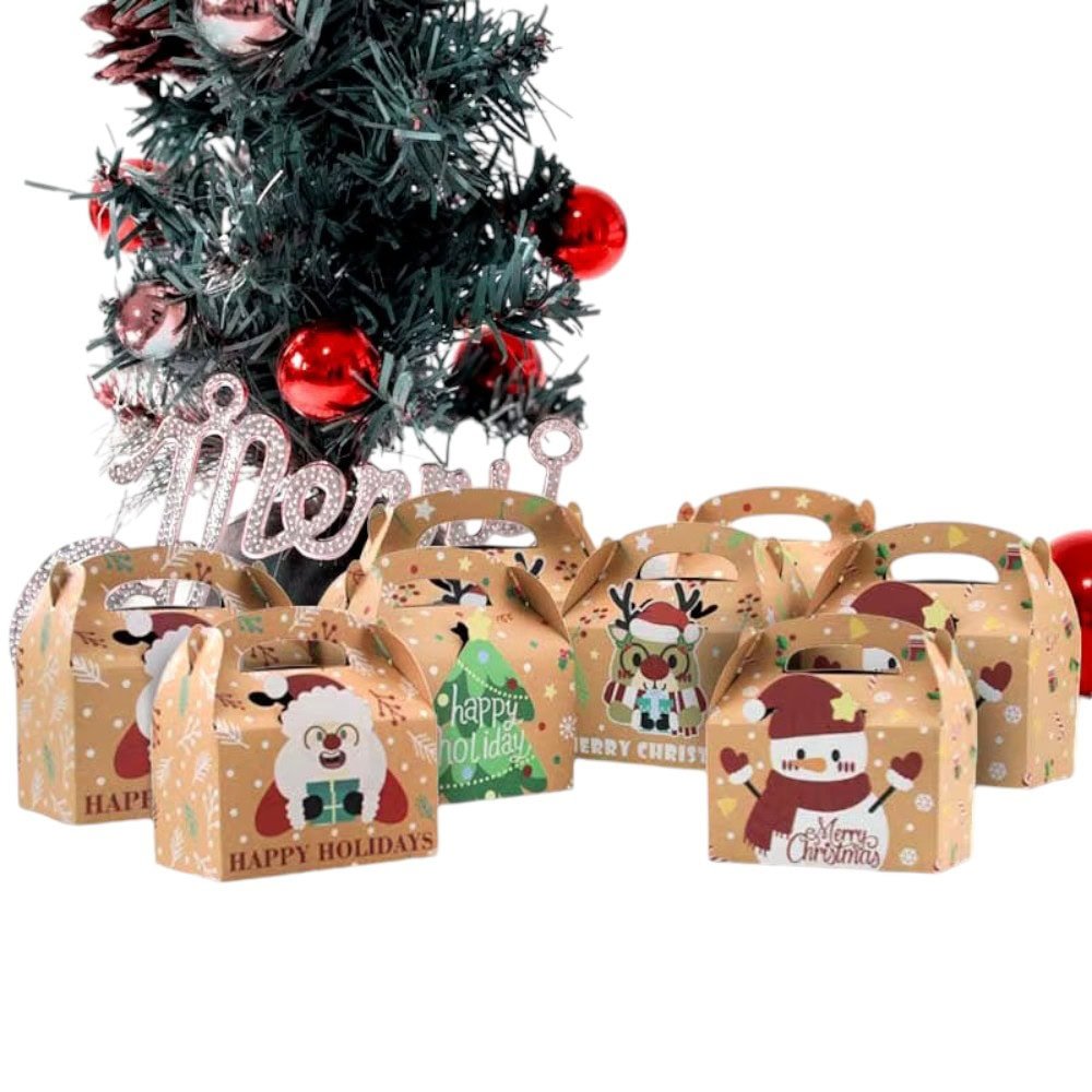 Set 12 cutii Crăciun 4 modele cu mâner - kraft - CraftUp