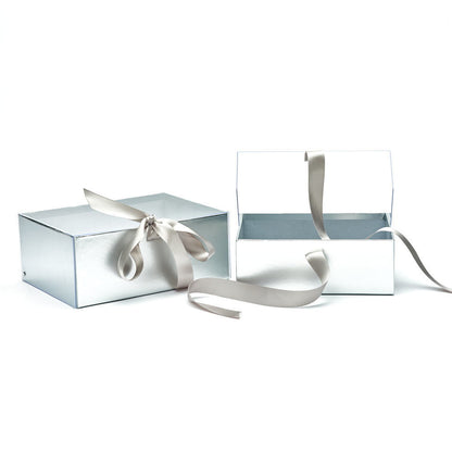 Set 2 cutii dreptunghiulare cu fereastră transparentă și panglică - argintiu - CraftUp